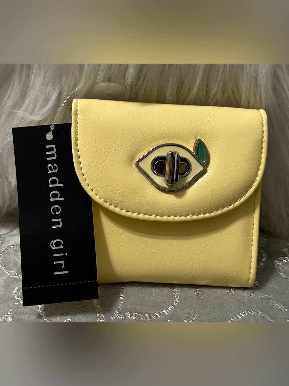 NWT Madden Girl, MINI, Pale Yellow Wallet with a Lemon Key Lock